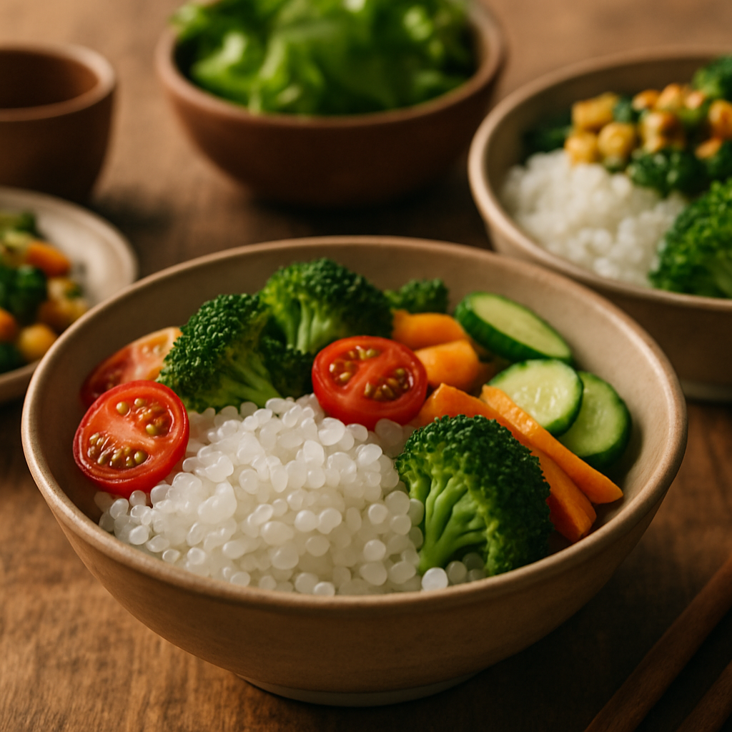 Beras porang diet shirataki yang siap disajikan dalam menu sehat