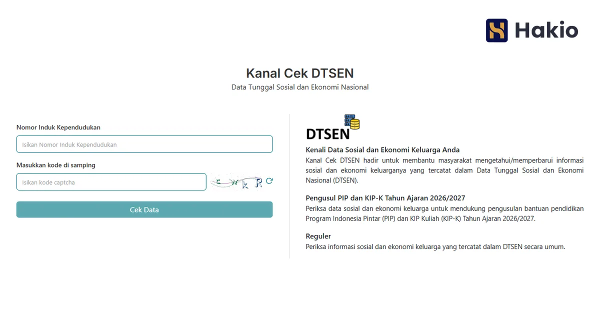 Tampilan Kanal Cek DTSEN BPS untuk memasukkan NIK dan kode captcha